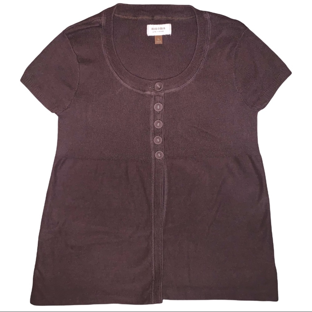 Y2K Brown Half Button Short Sleeve Cardigan
